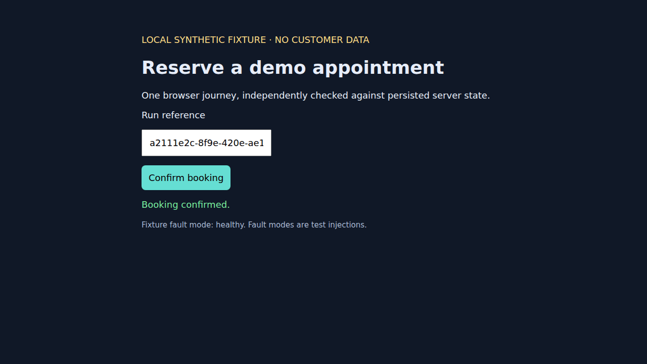 1. The booking works: screenshot of the synthetic booking app