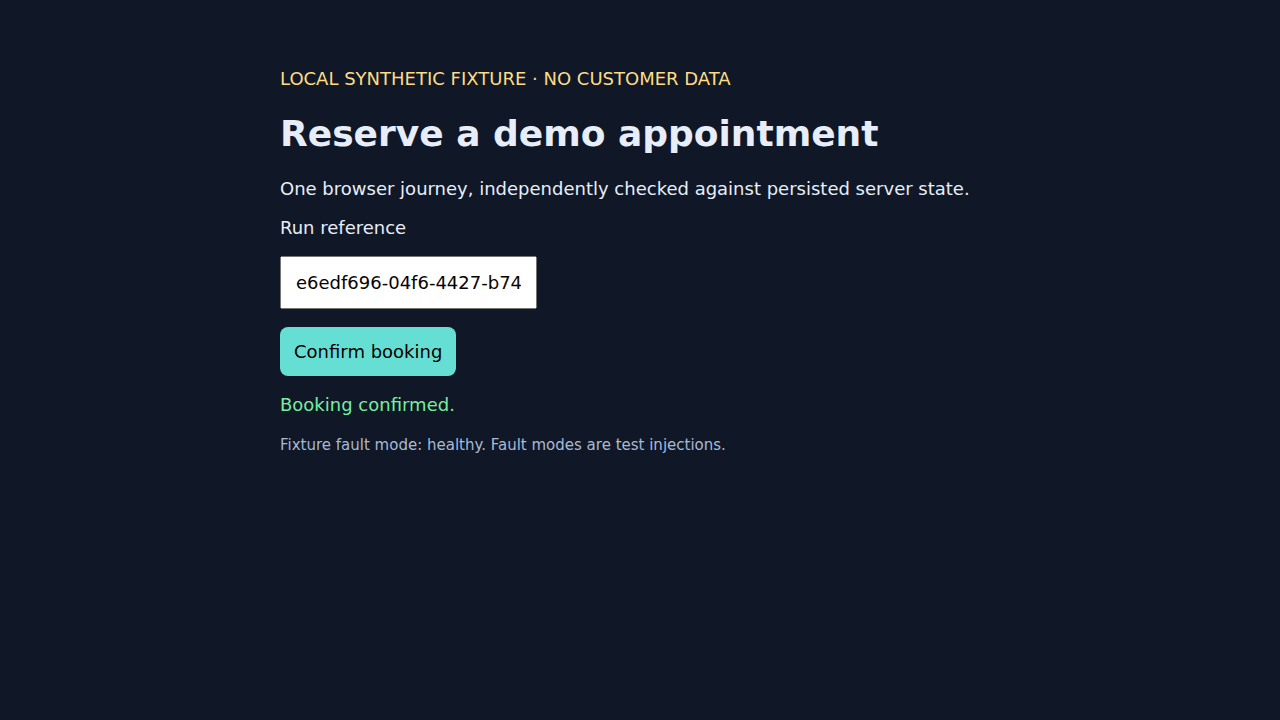 3. A source patch restores it: screenshot of the synthetic booking app